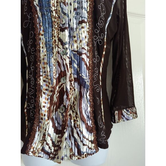 Alberto Makali Womens Artsy Pleated Sheer Mesh Sleeves Embroidered L Electic - Picture 6 of 13